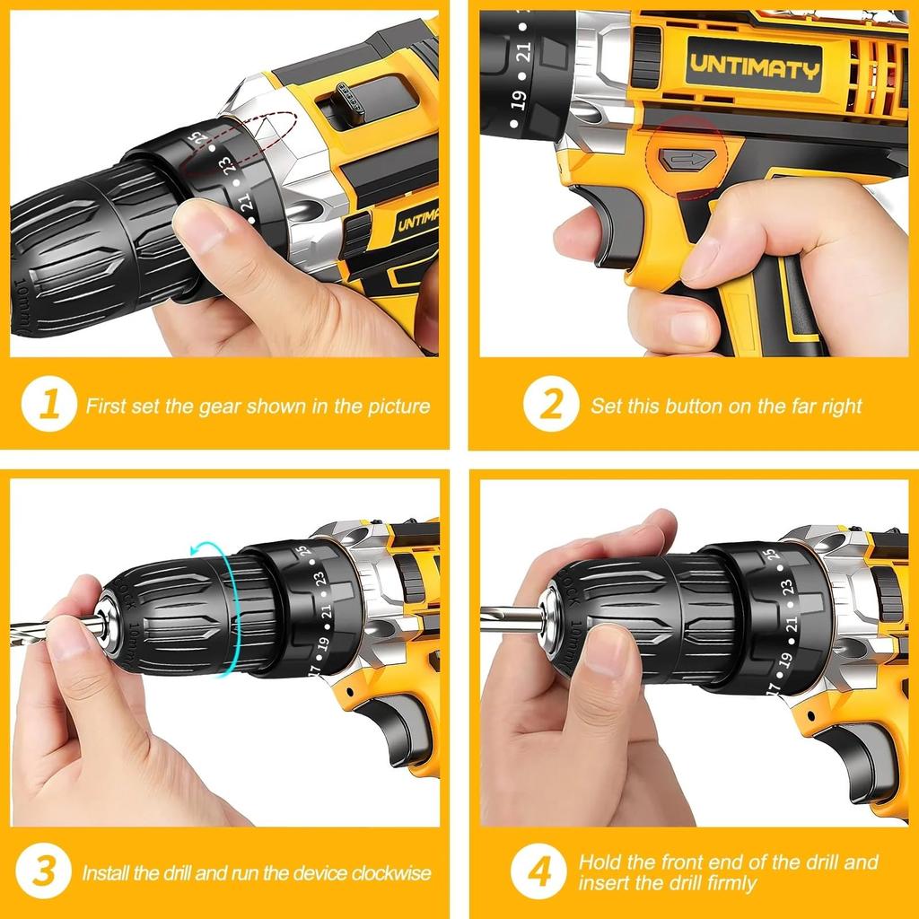 21V Cordless Electric Rechargeable Drill Driver with Two 2000mAh Adjustable Screw DIY Furniture Fastening Tool for Wood and Metal Japanese Instruction
