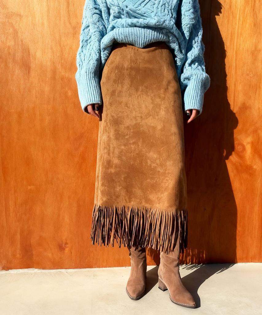 2025 Women's Elegant Tassel Long Suede Plush Skirt - Autumn/Winter Slim-Fit H-Line