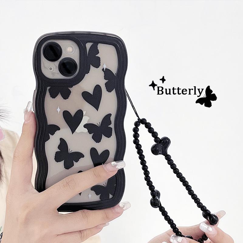 Big Wave Iphone14 Black Love Anti Fall Soft Shell Protective Cover Flower Apple 13 15 16 Mobile Phone Case