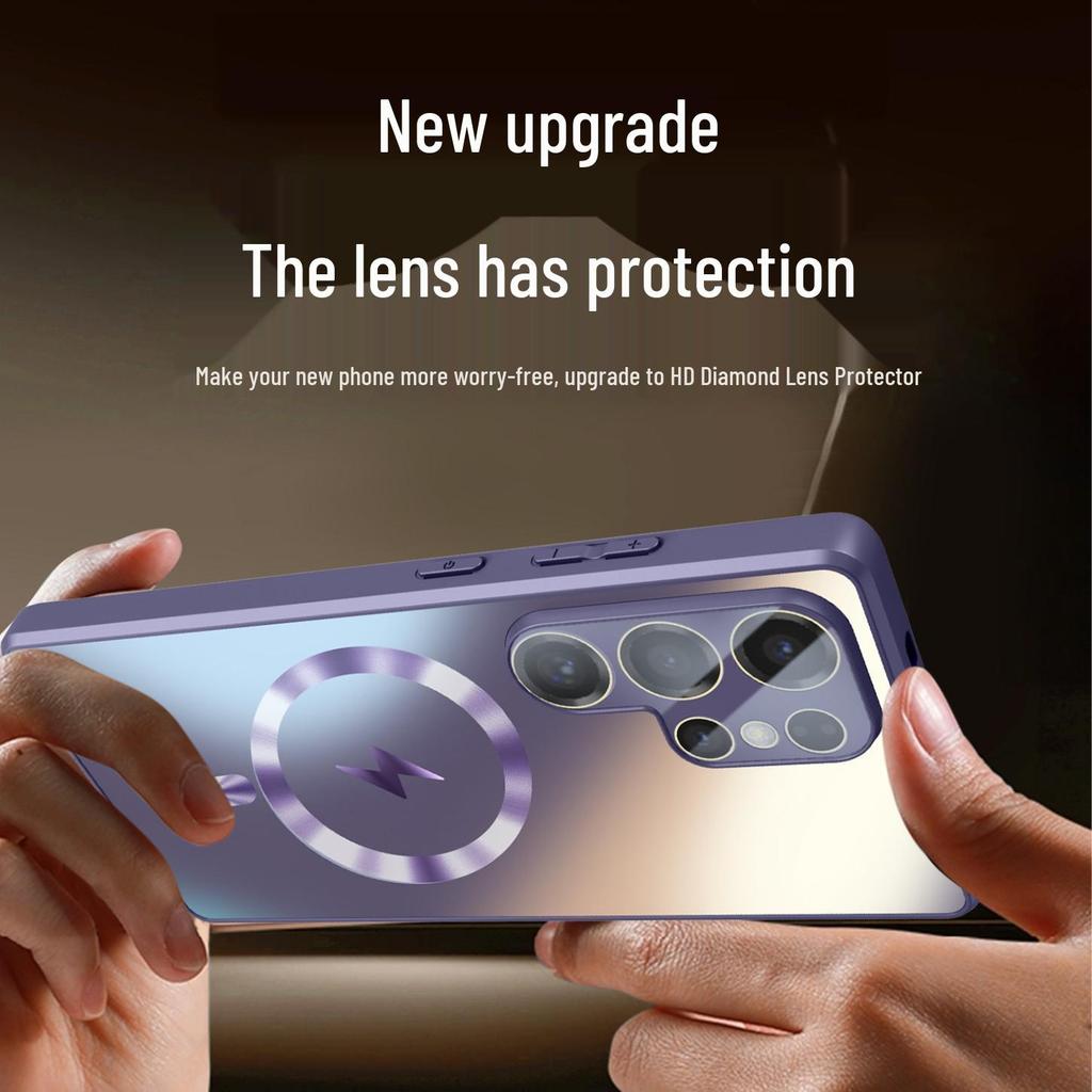 Magnetic Frosted Glass Phone Case for Samsung S25 Ultra: Skin-Feel, Full Lens Coverage, Drop-Proof, Anti-Slip