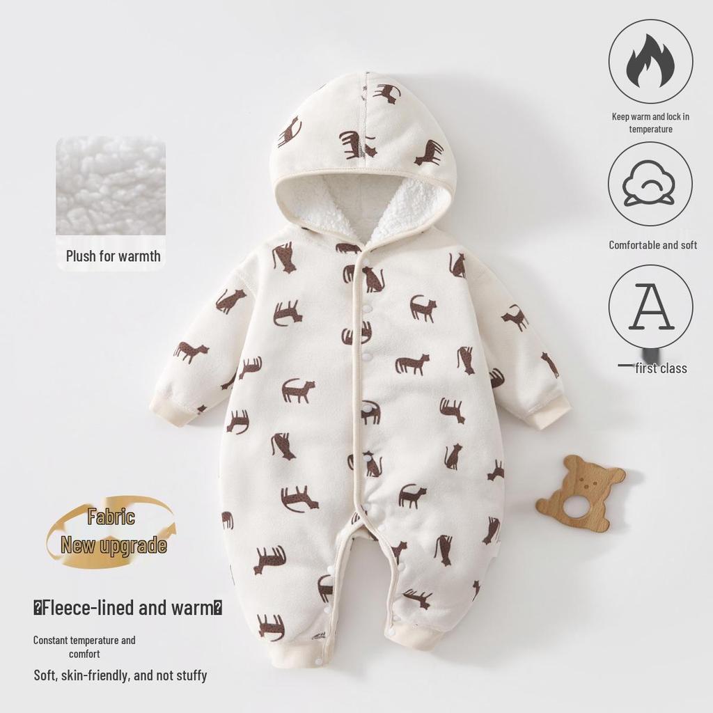 Fleece-lined Baby Romper for Autumn/Winter | 0-1 Year Warm Outing Crawling Suit by Anyang Baby & Children's Wear