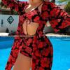 2025 Women's Sexy Three-Piece Swimsuit Set: Printed Bikini with Boxer Shorts
