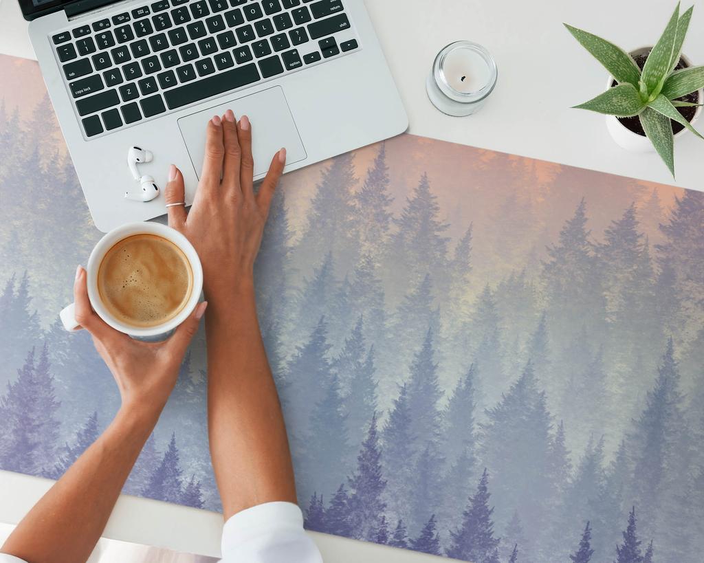 Decorative Desk Mat for Work and Study Misty Forest Panorama 120x60 Cm