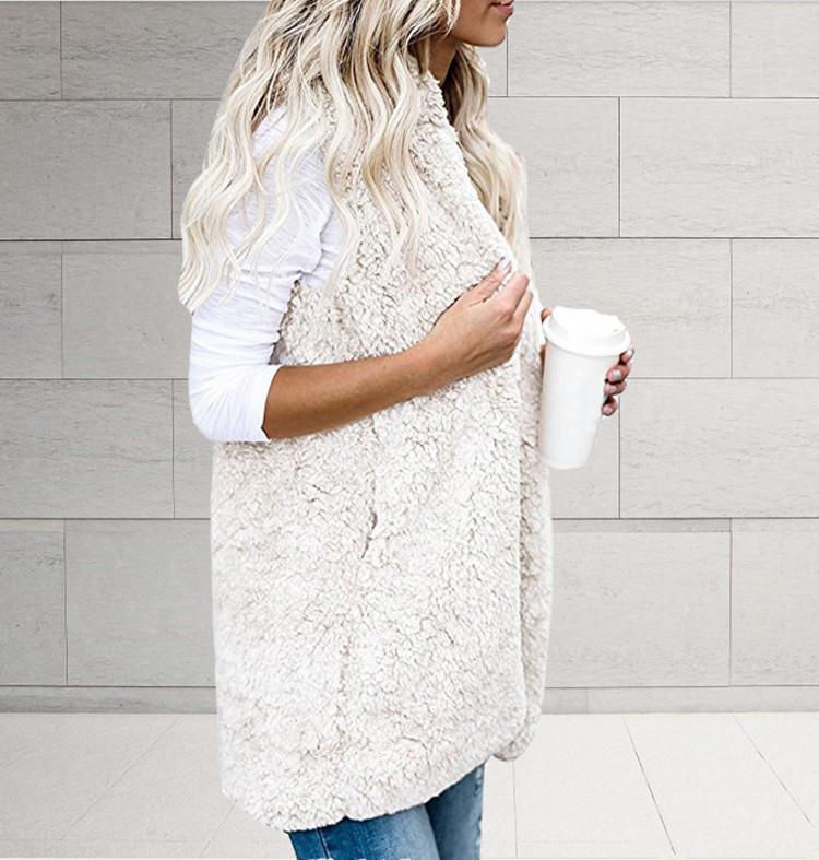 Damen Weste Eleganter Stil Einfarbige Ärmellose Fleeceweste mit Kapuze Mittellange Weste mit Taschen Herbst Winter Übergröße