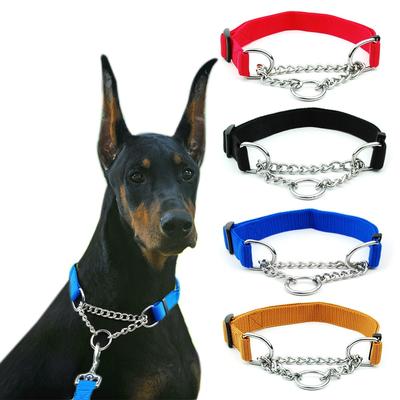 Welded Link Chain Pet Nylon Slip Pinch Collar Dog Training Accessories Adjustable Collar