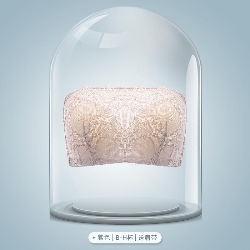 Large size strapless underwear gathers non-slip tube top type soft steel ring bra anti-light thin wedding dress