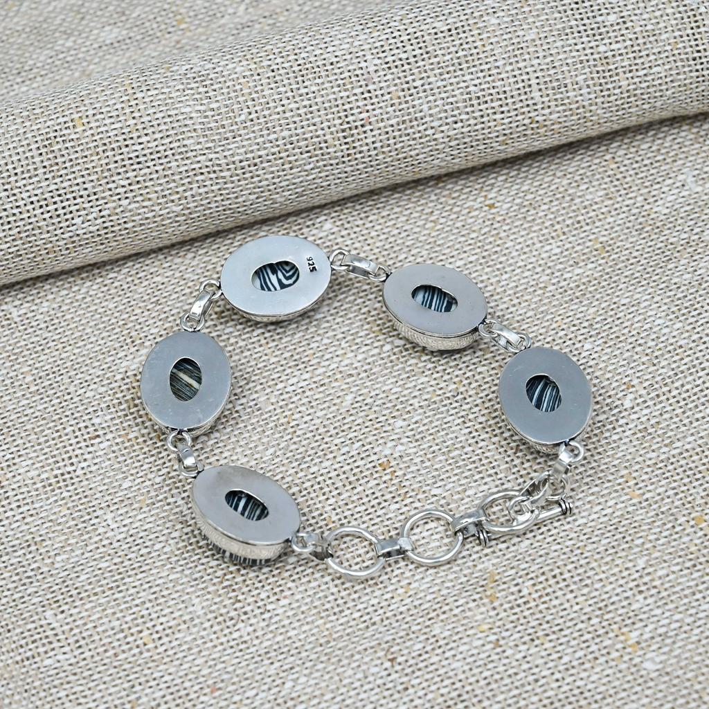 Zebra Jasper Gemstone Handmade 925 Solid Sterling Silver Jewelry Exquisite Bracelet For Women