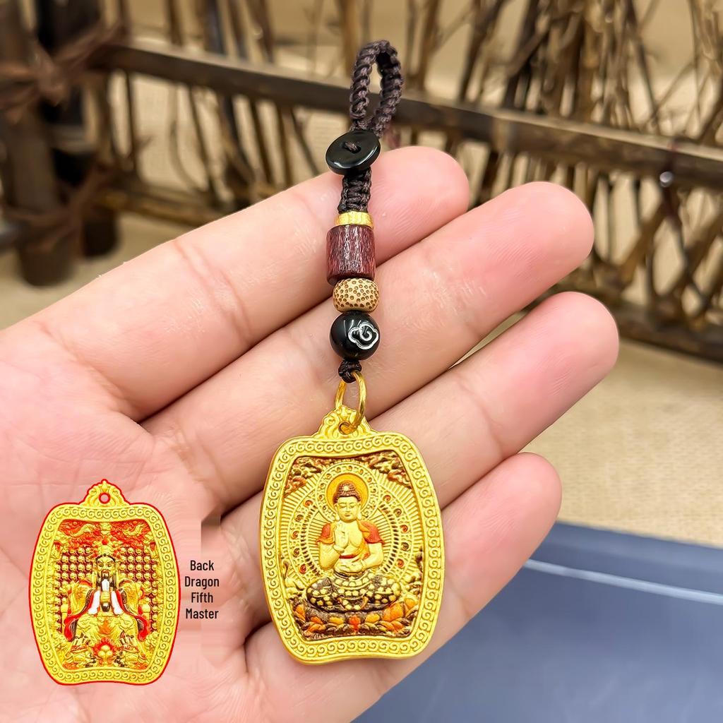 Dragon Pendant Keychain with Eight Guardian Deities and Three-Dimensional Gold Thangka Design of Wutai Mountain