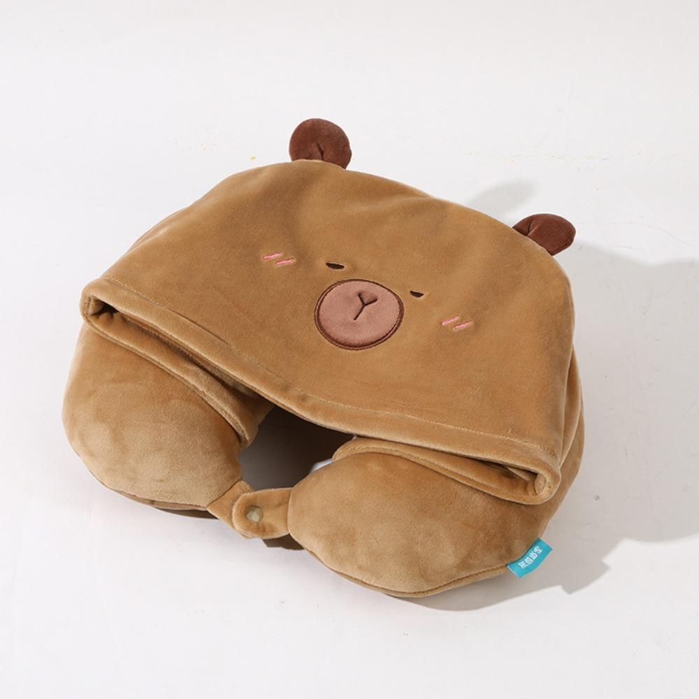 Cute Cartoon Capybara U-shaped Pillow Soft Travel Neck Support Pillow Eye Mask Pillow 2 In 1 Office Chair Cushions