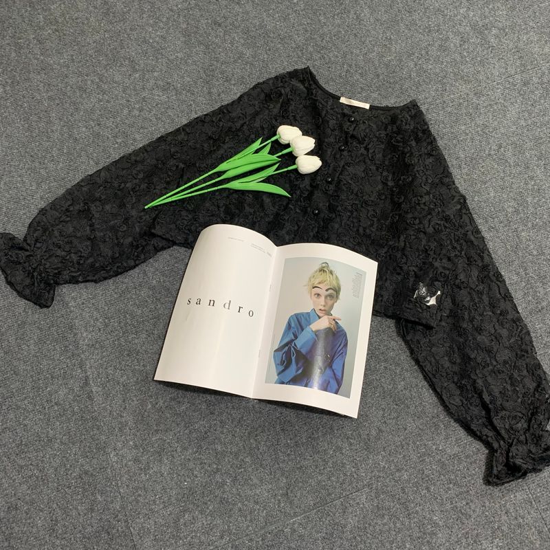 

Супервыгодный полный ежедневный заказ Casse Новинка Тяжелая промышленность Трехмерный цветок Западный стиль Топ Омолаживающая кружевная рубашка Кардиган Black is not refuntable M