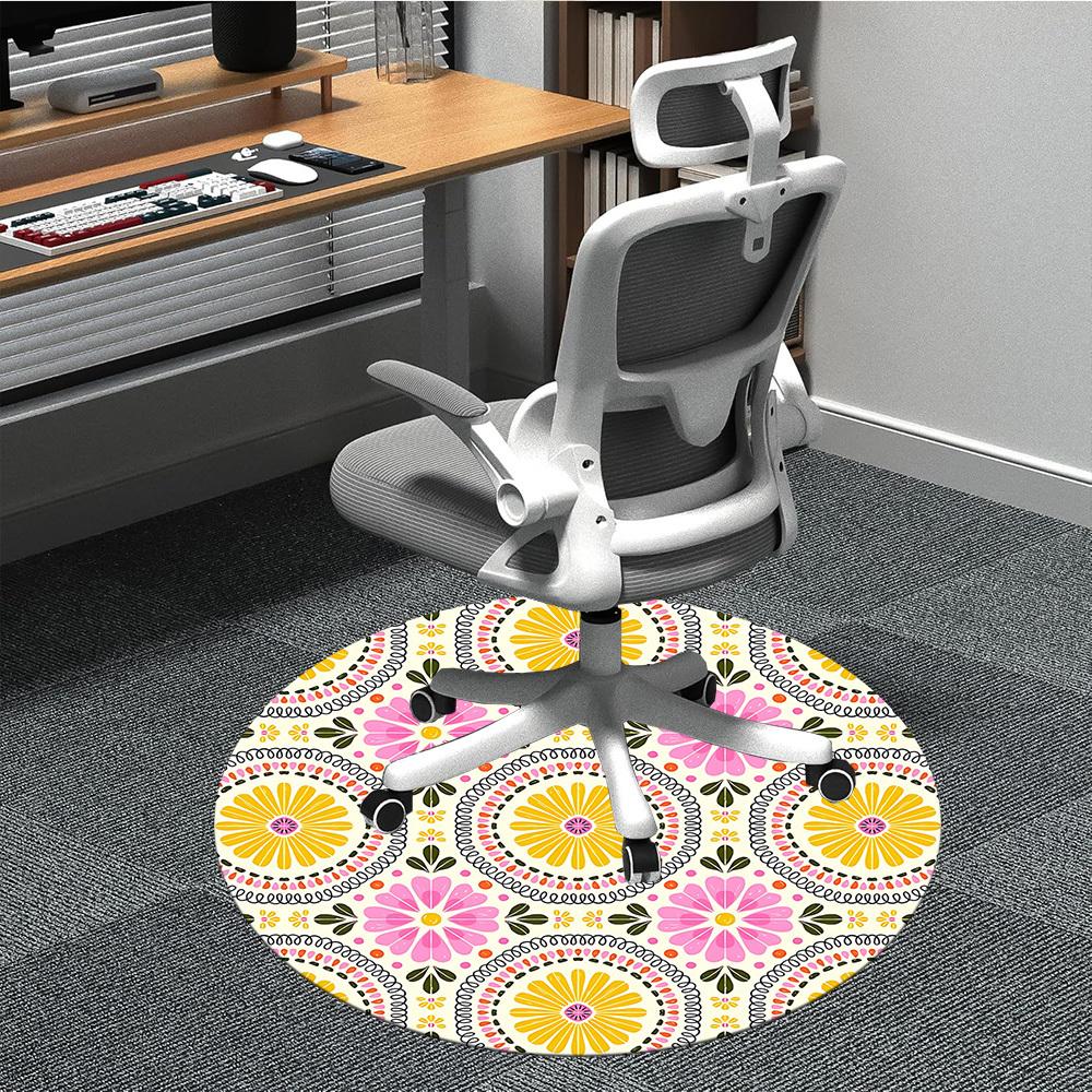 1 Stück runder Teppich mit Blumenmuster für das Büro, rutschfest, weich und langlebig, Büroteppich zur Innendekoration, perfekt für das Büro, schöne Dekoration yy2603230