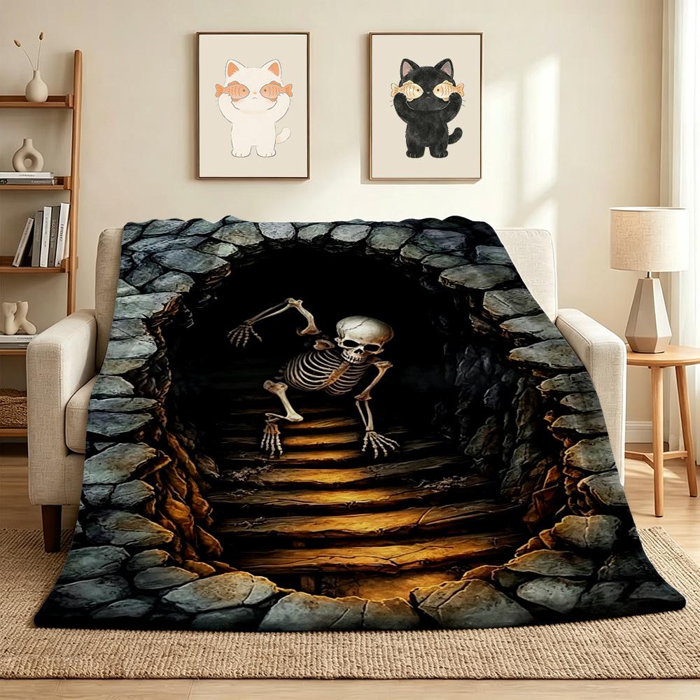 Skeleton Cave Flannel Blanket Throw Blanket Soft Warm Sofa Bed Camping home Decor Unique Christmas Gift C926186