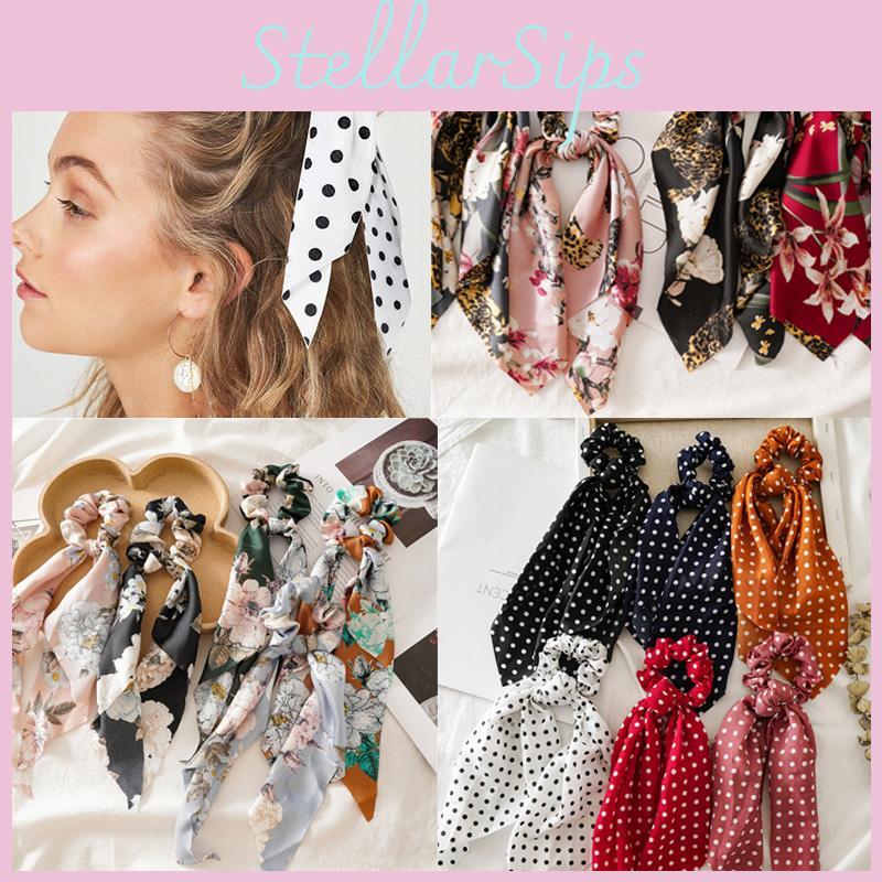 Trendy Floral Hair Bow Scrunchie Scarf With Boho Elastic Hairband And Ribbon Ties