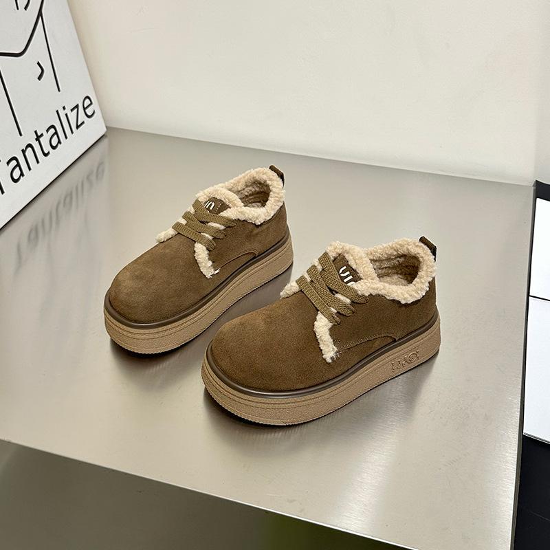 

Lace-up cotton shoes women s new versatile outer wear in winter 2025, piled and thickened to keep warm, popular thick-soled matte round head 40 коричневый
