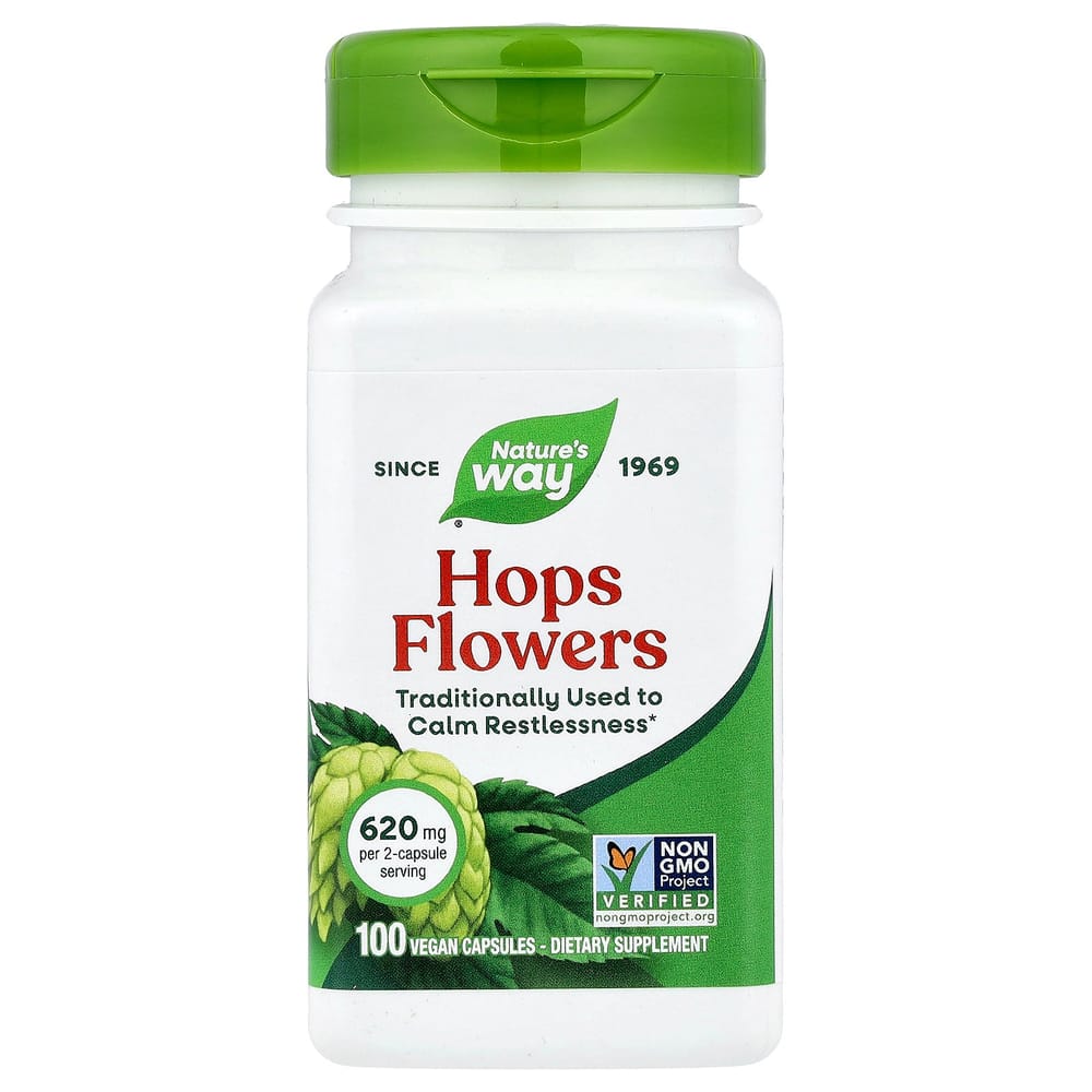 Nature's Way Flower Hops 620mg Veggie Capsules, 100 Count