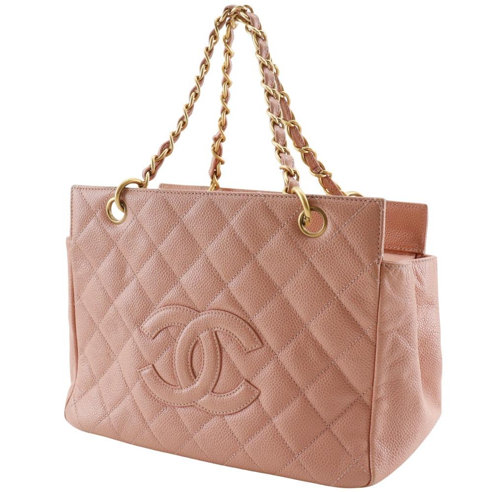 Chanel Matelasse COCO Mark Tote Bag A15688 Chain Tote Pink Caviar Skin Women Used
