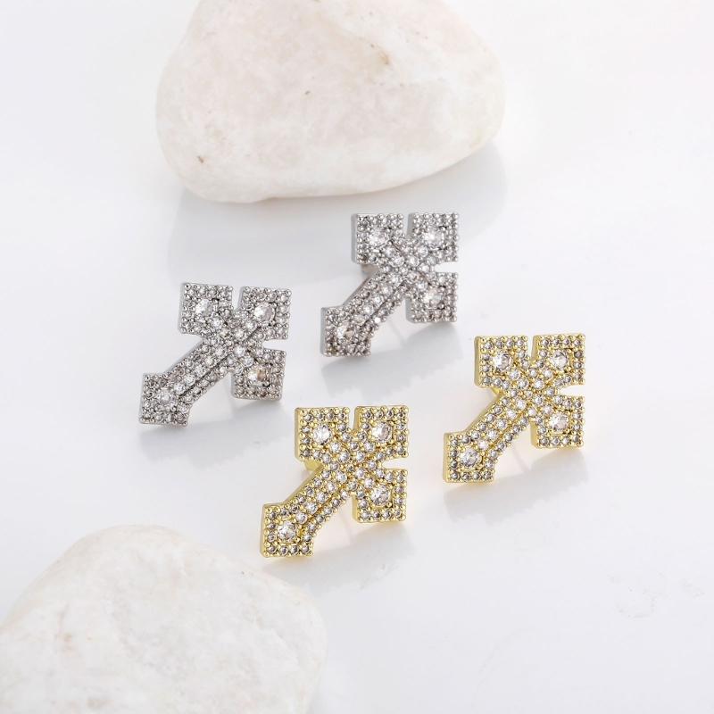 Dainty Crosses Designs Copper Ear Studs Elegant Everyday Jewelry Stylish Rhinestones Crucifix Ear Accessories