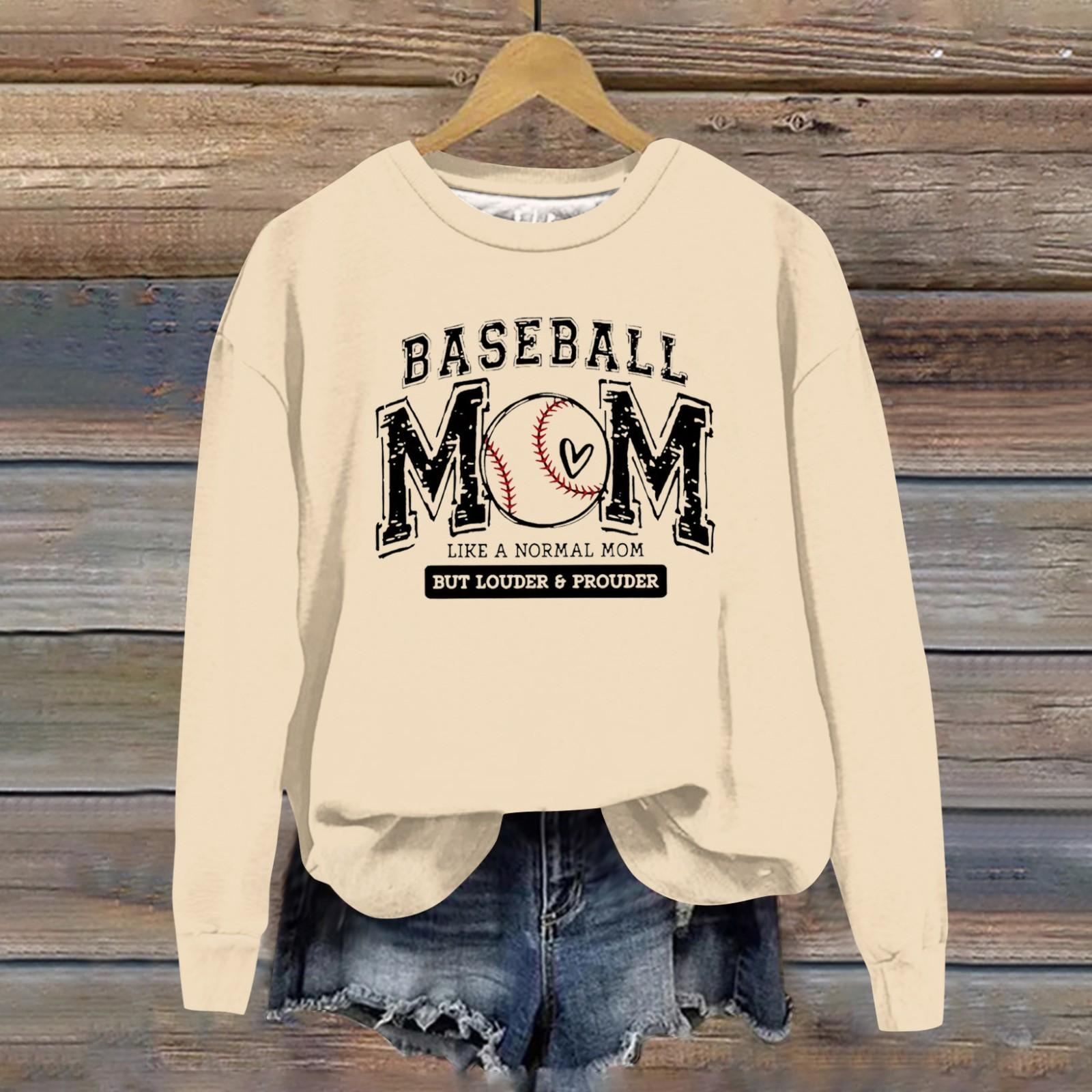 

Женская повседневная удобная толстовка с круглым вырезом и длинным рукавом с принтом бейсбола XXL бежевый