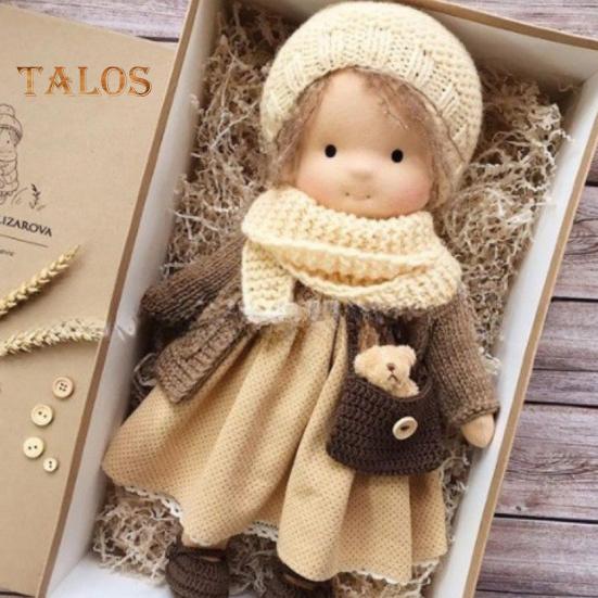 Păpușă Waldorf lucrată manual Haine elegante Păpuși tricotate expresie cu păr moale Cadou de păpușă vintage croșetată pentru prietenii familiei Călătorii în aer liber Decor acasă