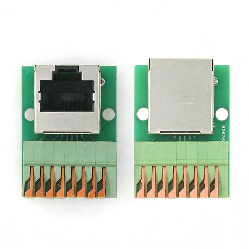 1Pcs  RJ45 Network Port Terminal Block Welding Free Data Adapter Board Female Socket Guide Rail Installation Terminals Connector