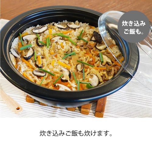 HARIO Earthenware Pot with Glass Lid, Size 9, 3000ml, See-Through, Heat-Resistant Glass, Made in Japan, GDN-255-B-W