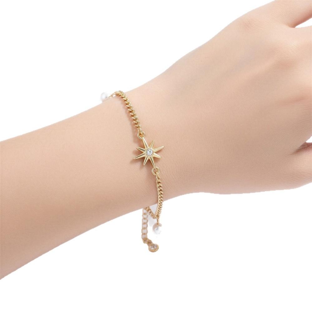 Non Tarnish Gold plate Bracelet Gold Plated Stackable for Women, Thin Herringbone Chain pearl star Jewelry Gift