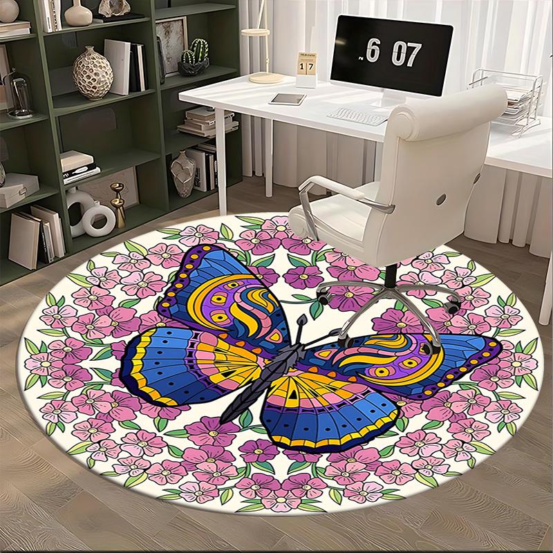 Colorful Butterfly Chair Mat: Vibrant Floral Design for Home Decor, Office Carpet Gift, Suitable for Bedroom, Living Room, Various Rooms1118148a