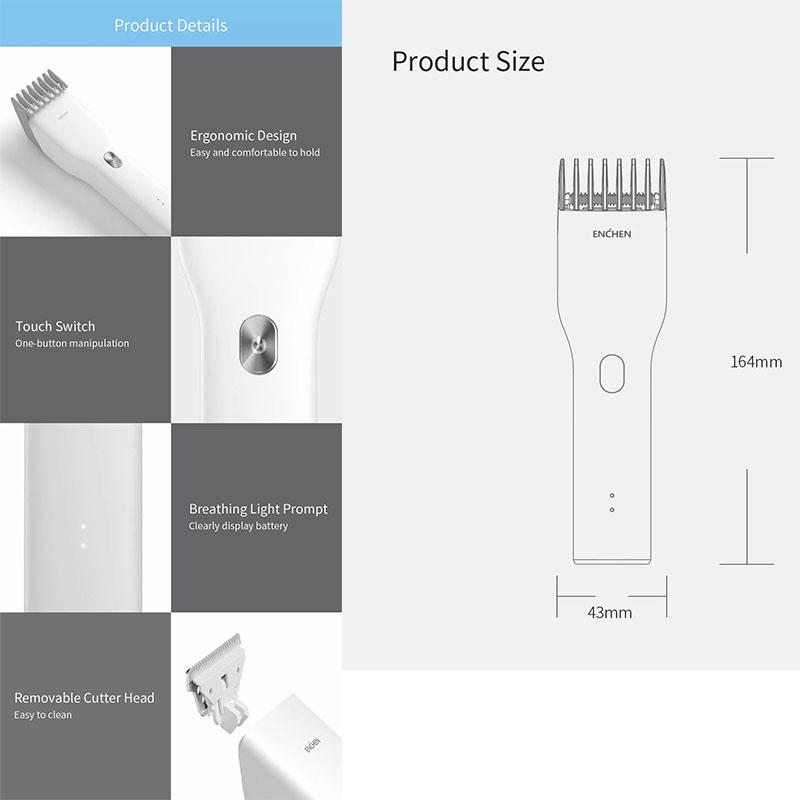 Xiaomi ENCHEN Boost Tragbarer elektrischer USB-Haarschneider mit zwei Geschwindigkeiten, Keramikschneider, schnelles Aufladen der Haare