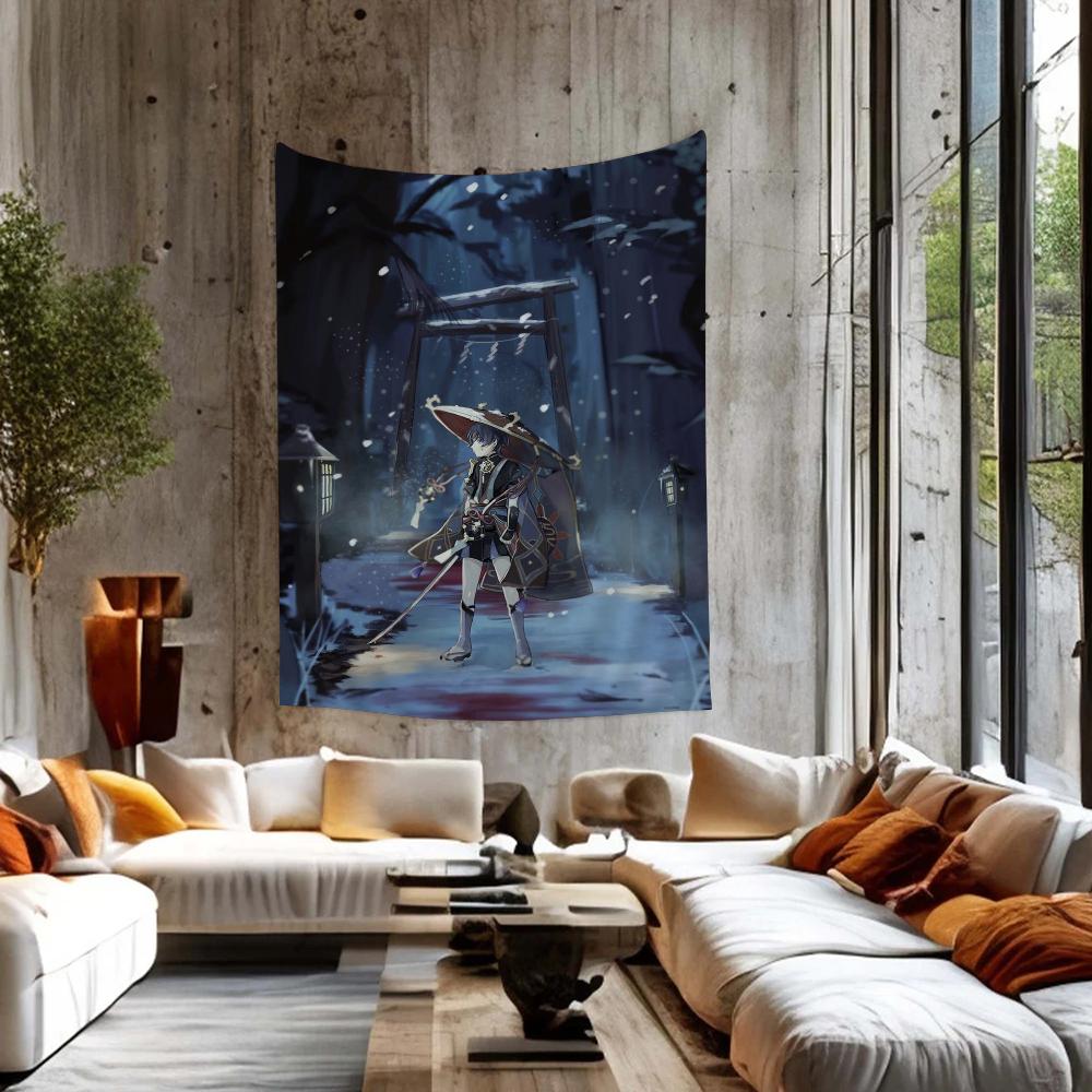 Genshin Impact Scaramouche Colorful Tapestry Wall Hanging Hippie Flower Wall Carpets Dorm Decor Japanese Tapestry