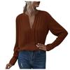 Women's Casual Loose Deep V-neck Shirt Chiffon Pleated Long Sleeve Work Shirt