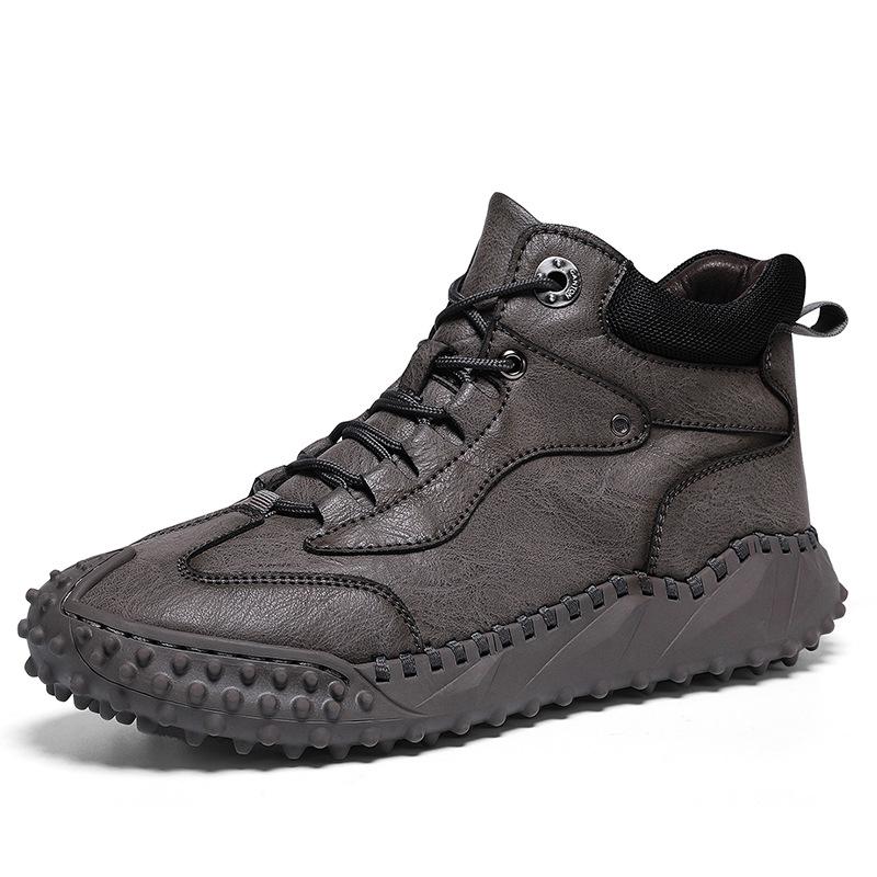 Spring and Autumn Large Size Men's Casual Handmade Leather Boots High Top Cotton Thickened Martin Boots Outdoor Hiking Hiking Shoes