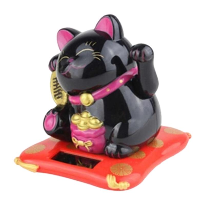 Lucky Fortune Cats Solar Energy Activated Moving Arm Vehicle Desktop Ornament Wealth Symbol Home Decoration