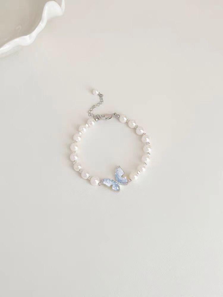 Crystal Butterfly Jewelry Set: Summer Blue Earrings & High-Class Collarbone Necklace with Light Luxury Style