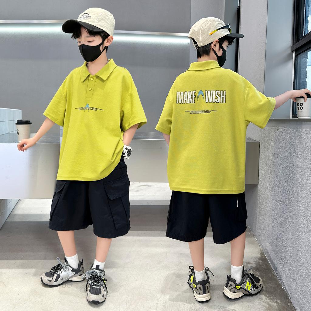 Boys' Summer Dress Set 2026 New Mid University Boys' Summer Polo Short Sleeve Children's Thin Two Piece Set