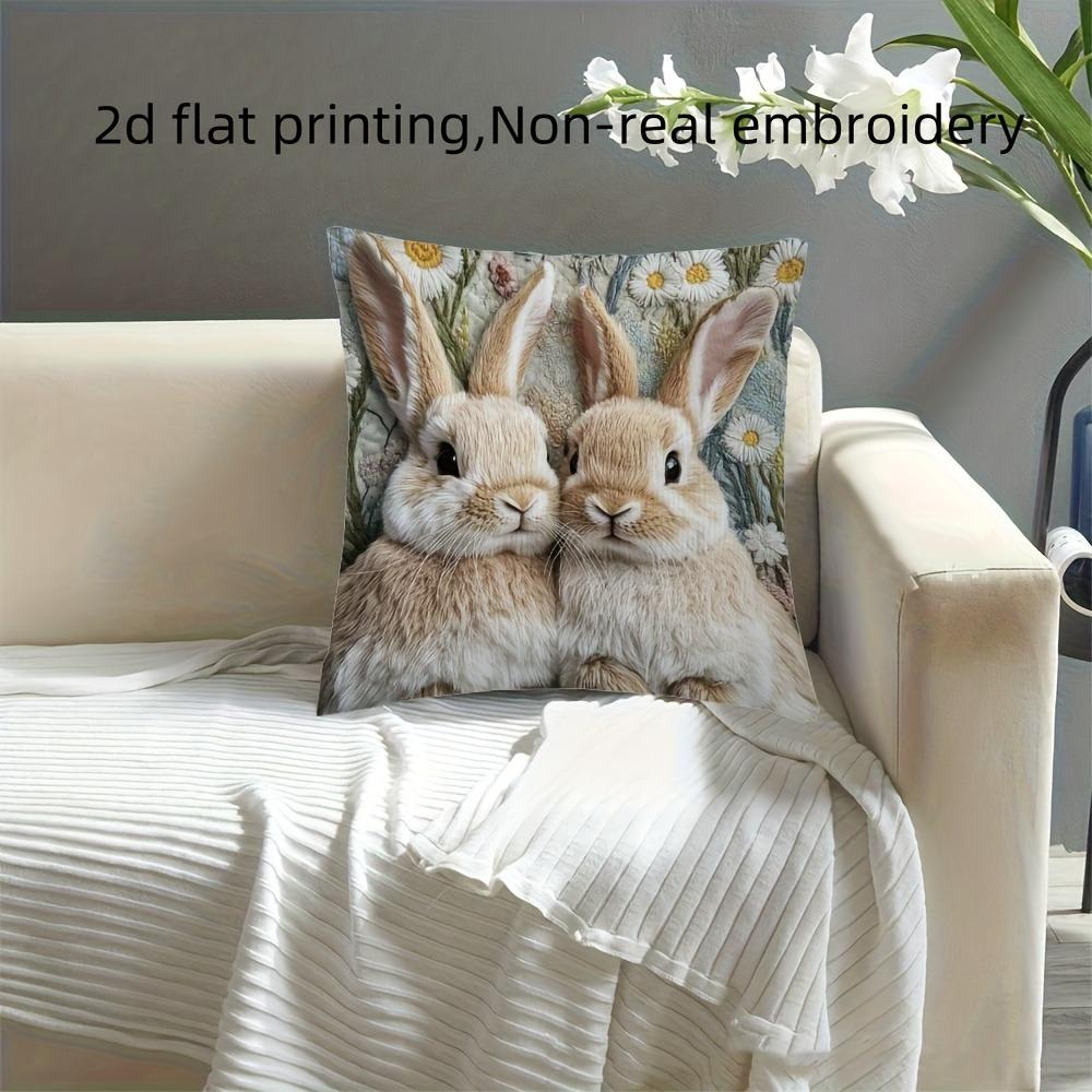 Pastel Bunny Pair Pillow Cover Double Sided 2D Print Cozy Stylish Pillow Cover Bedroom Living Room Sofa Charming Accessory Gift