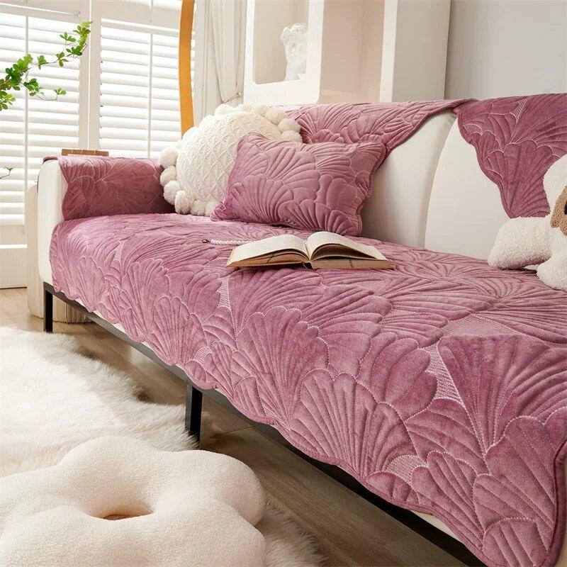 Nordic Solid Color Sofa Cover for Living Room Non-Slip Thick Plush Sofa Cushion Mat Simple Style Sofas Towel Home Couch Decor