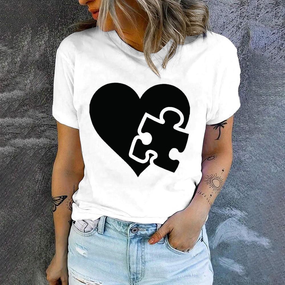 Hochwertiges, modisches T-Shirt mit Rundhalsausschnitt und kurzen Ärmeln, für den Sommer, neues, lockeres T-Shirt mit Herz-Print, elegantes, lässiges, bequemes Damen-T-Shirt