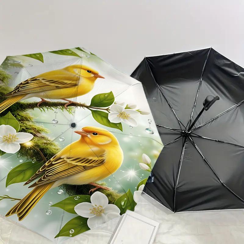 1PC Birds Flowers Automatic Open/Close Umbrella with Windproof, 8-Rib Sturdy Canopy, Durable Ribs, Fashionable Design, Outdoor Accessory, Fun Prin, Ho