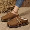 Winter Kurzschaft Übergröße Samt Baumwollstiefel Damen Flachboden Gürtelschnalle Lazy Ein-Pedal Brot Baumwollschuhe Damen