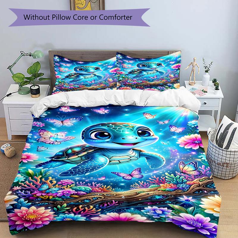 Ocean Dreams Sea Turtle Butterflies Print 3Pcs Bedding Setduvet Cover With 2 Bedropillowcase Home Birthday Gift