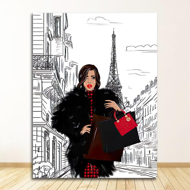 Posters And Prints Wall Pictures For Living Room Fashion Girl Bag Balloon Champagne Salon Wall Art Print Canvas Painting Nordic