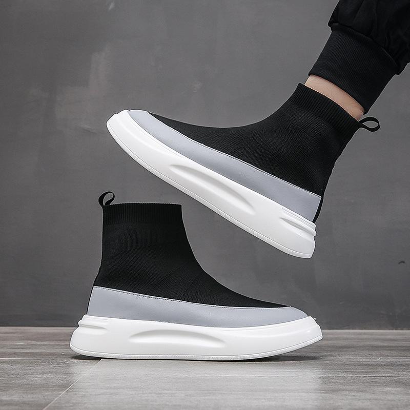 New high-top socks, shoes, men's four-season fly-woven shoes, breathable soft soles, trendy fashion, street matching, Hong Kong trendy shoes