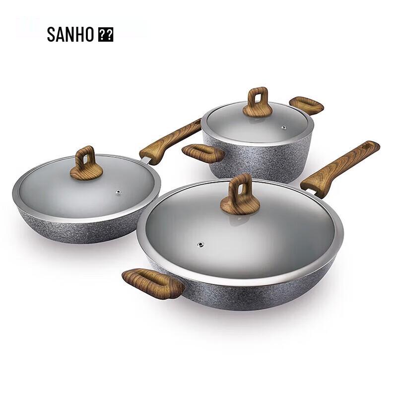 SANHO T606 Granite Non-Stick 3-Piece Cookware Set