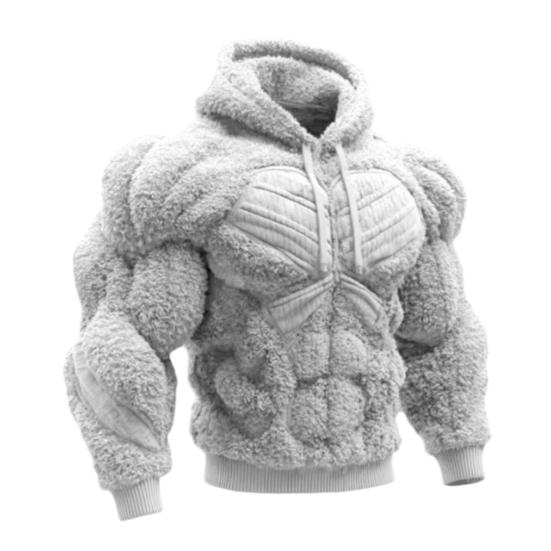 Yousheng Men Muscle Hoodie 3D Pattern Fuzzy Pullover Muscular Long Sleeve Warm Hooded Sweatshirt for Casual Sports Streetwear Fashion