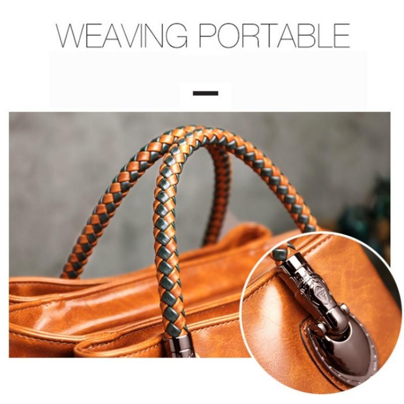 Bolso tejido a mano con asa superior, bolsos de cuero de gran capacidad, bolsos de hombro tipo bandolera con patrón de piedra para mujer