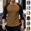 Outdoor Casual Long Sleeve Spring Autumn Men's Men's Inserted Shoulder Splicing Round Collar Waffle Sweatshirt Moisture Wicking Breathable Tops