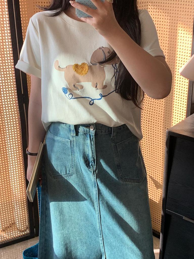 Shuangtian 2026 Spring Plus Size Women's Cartoon Print T-Shirt, Round Neck, Short Sleeve (W-270)
