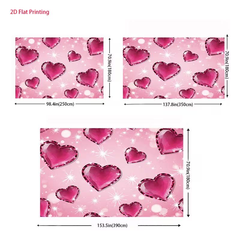 2D Romantic Valentine Backdrop Glitter Diamond Hearts with Bokeh Lights Party Photo Background