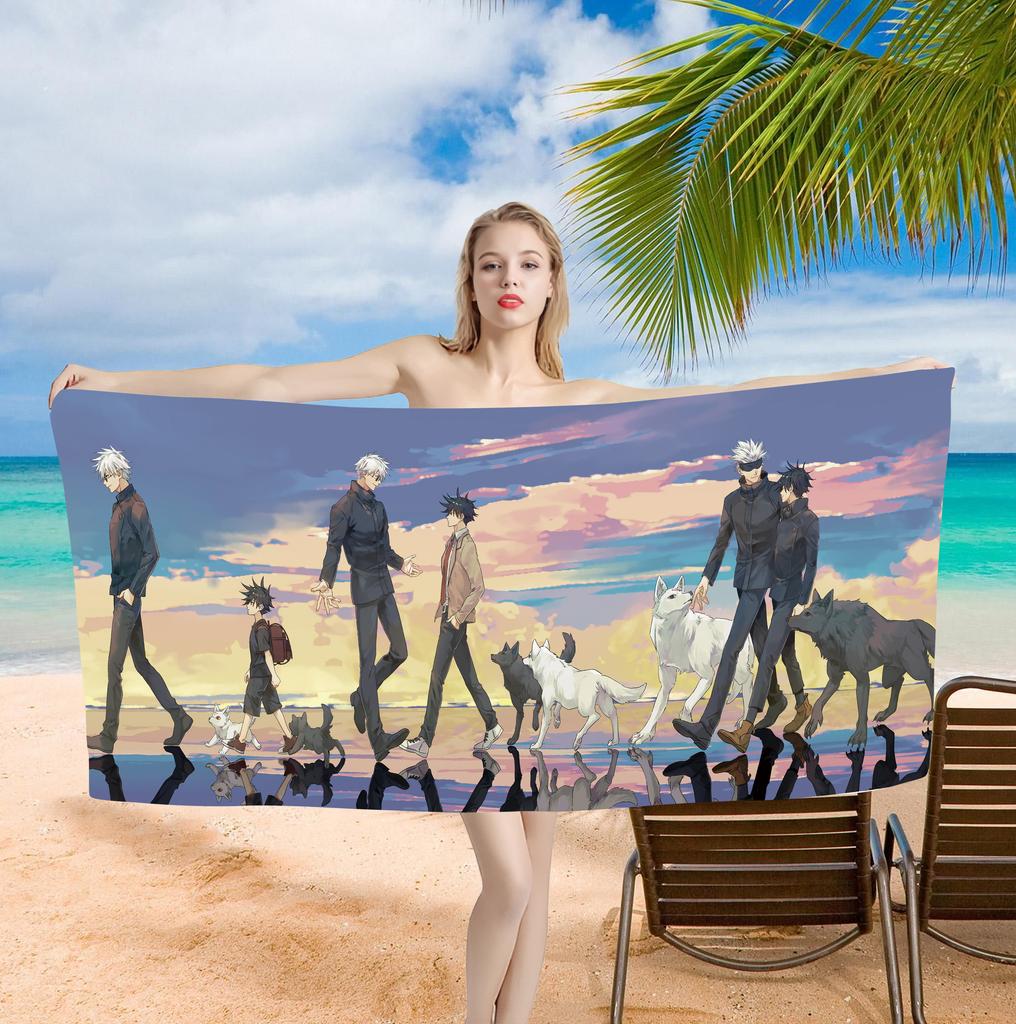 Anime cartoon S-Satoru Gojos Printed Beach Towel One Piece Anime Bath Towel 75x150cm Bathroom Shower Washcloth Home Decor