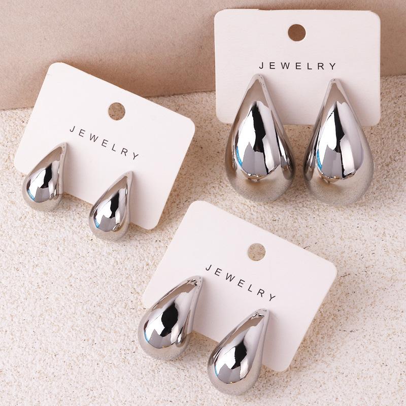 Vintage Gold Plated Chunky Dome Drop Earrings for Women Glossy Stainless Steel Thick Teardrop Earrings Dupes Lightweight Hoops